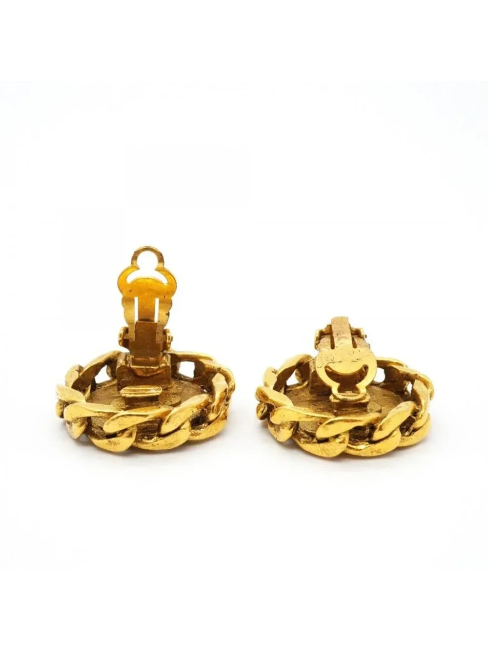 Chanel Earrings Vintage CC Logo Gold Plated Rhinestone